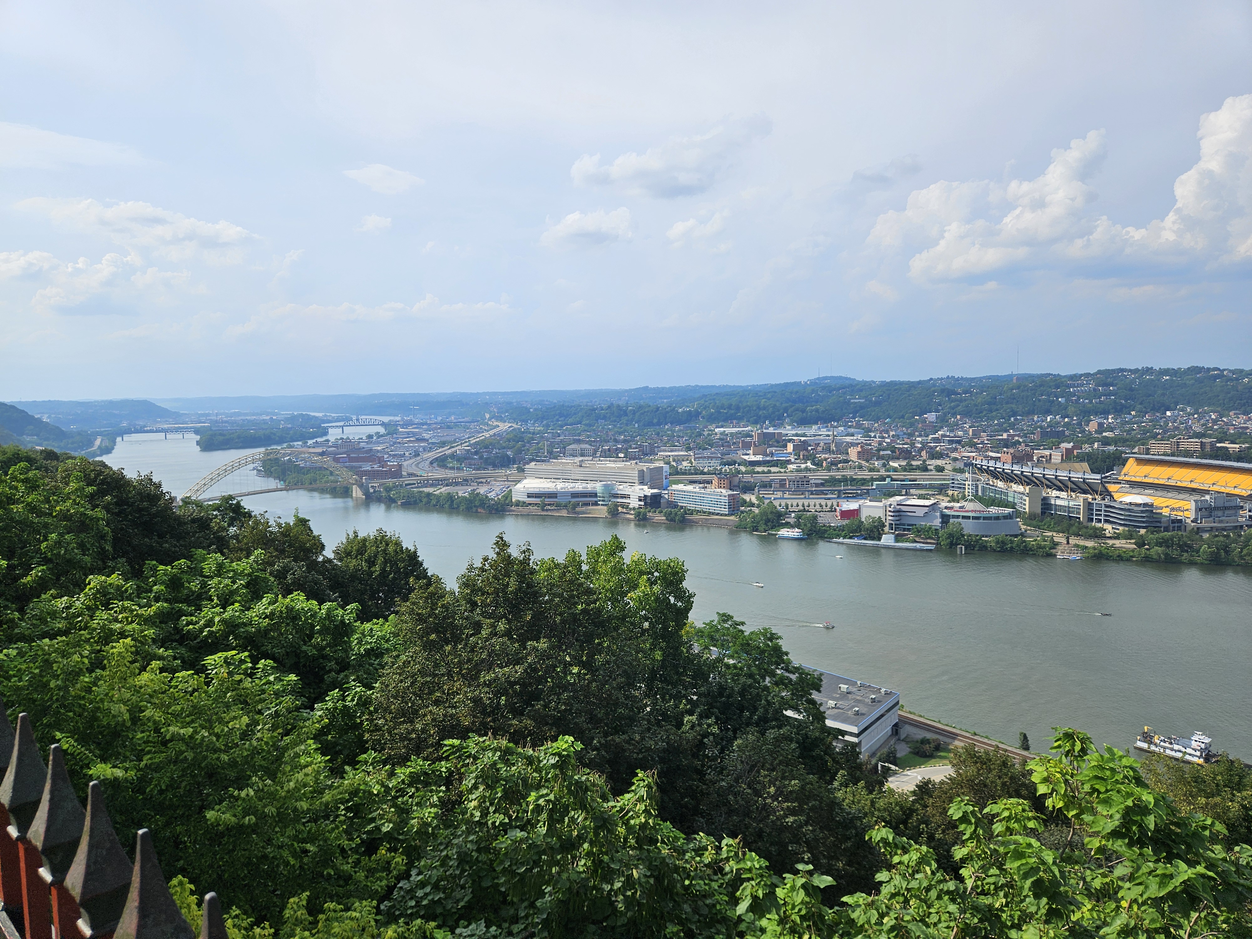 A view overlooking Pittsburgh from above the city.