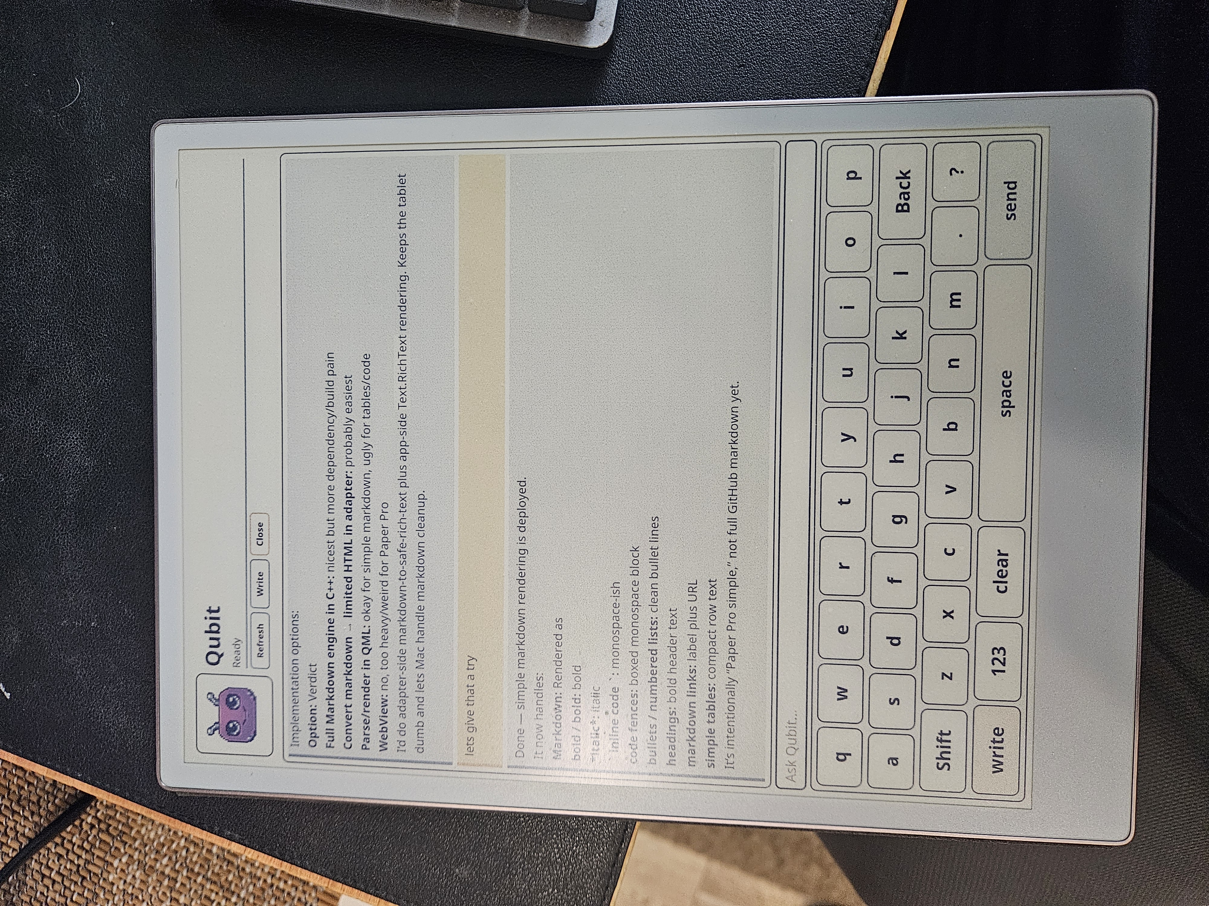 Qubit displayed on a reMarkable e-paper tablet.